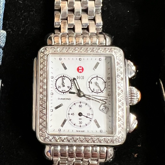 Michele Deco Diamond Watch w/ 5 Authentic Michele bands New Battery. - Picture 15 of 16